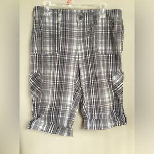 Denver Hayes Cotton Gray and White Plaid Cargo Shorts